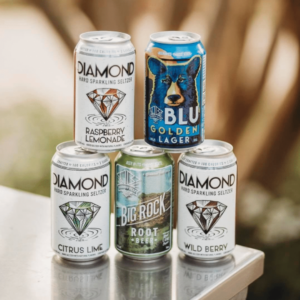 Diamond Bear Canned Beer and Hard Seltzers on Table